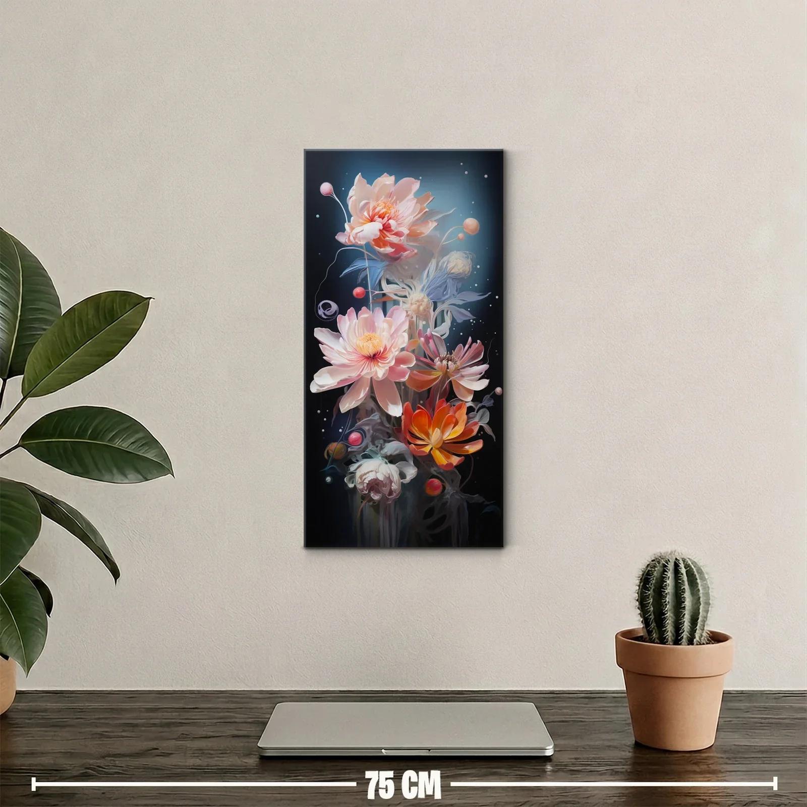 Cuadro ramo de peonías y flores de loto con esferas luminosas — miniatura 2