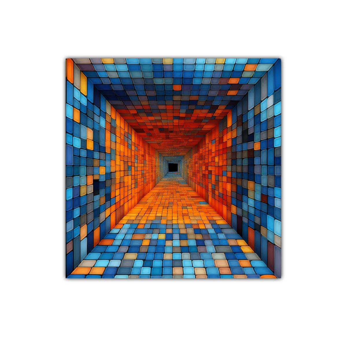 Composición geométrica en tonos cálidos y fríos vibrantes