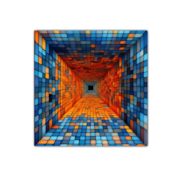 Composición geométrica en tonos cálidos y fríos vibrantes