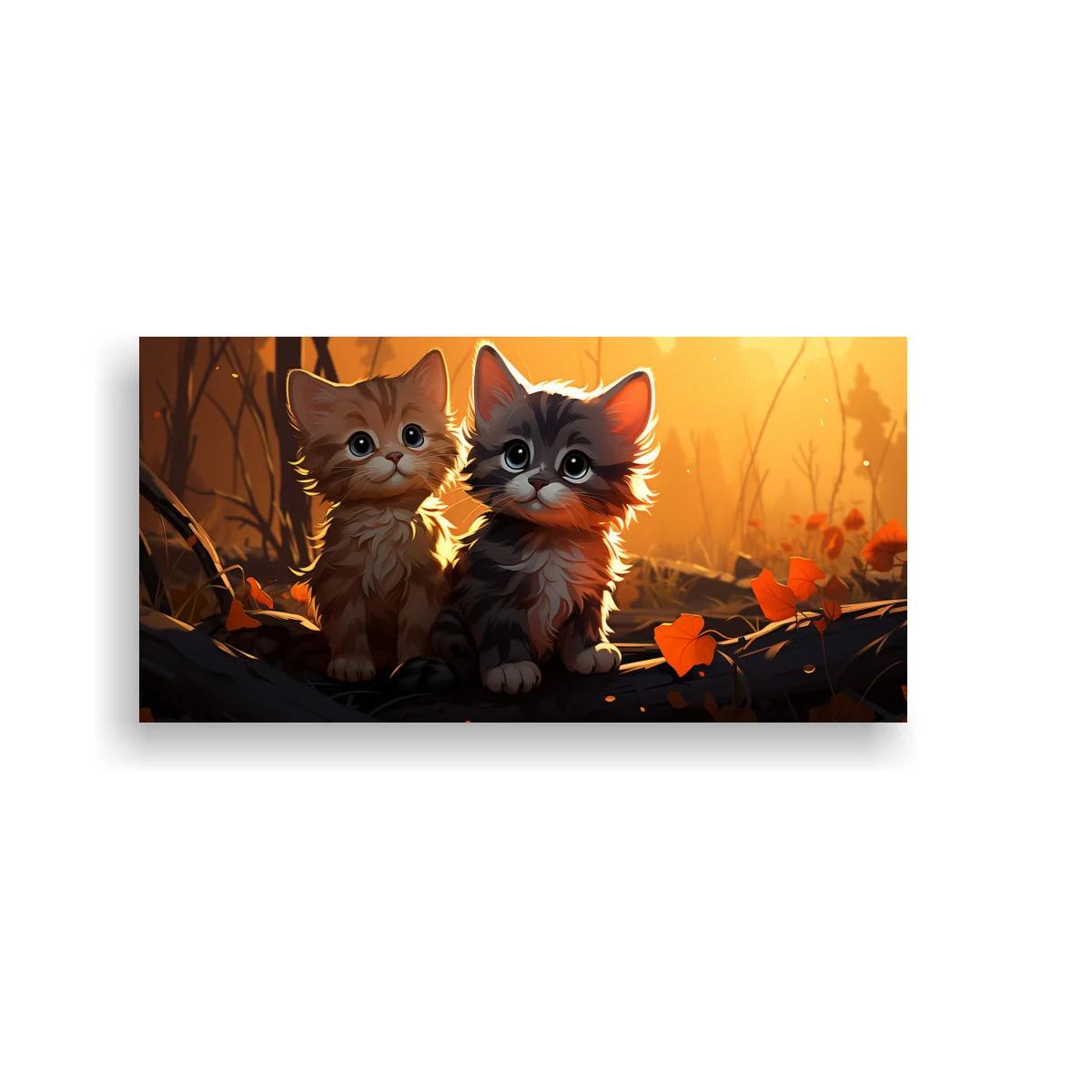 Cuadro dos gatitos en luz cálida de atardecer