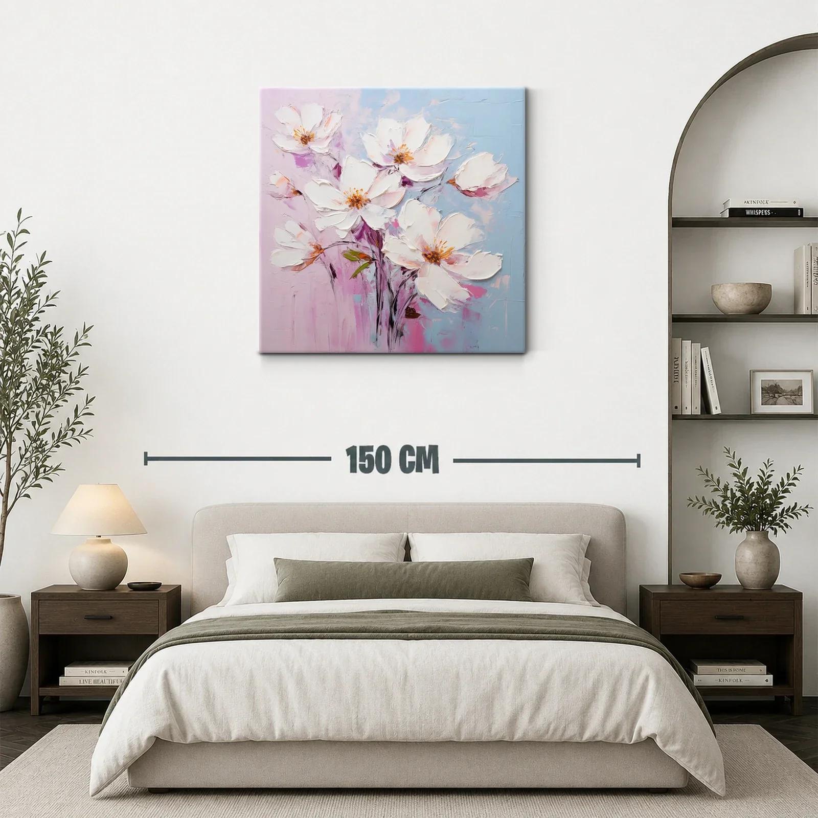 Cuadro de flores blancas sobre fondo pastel suave — miniatura 3