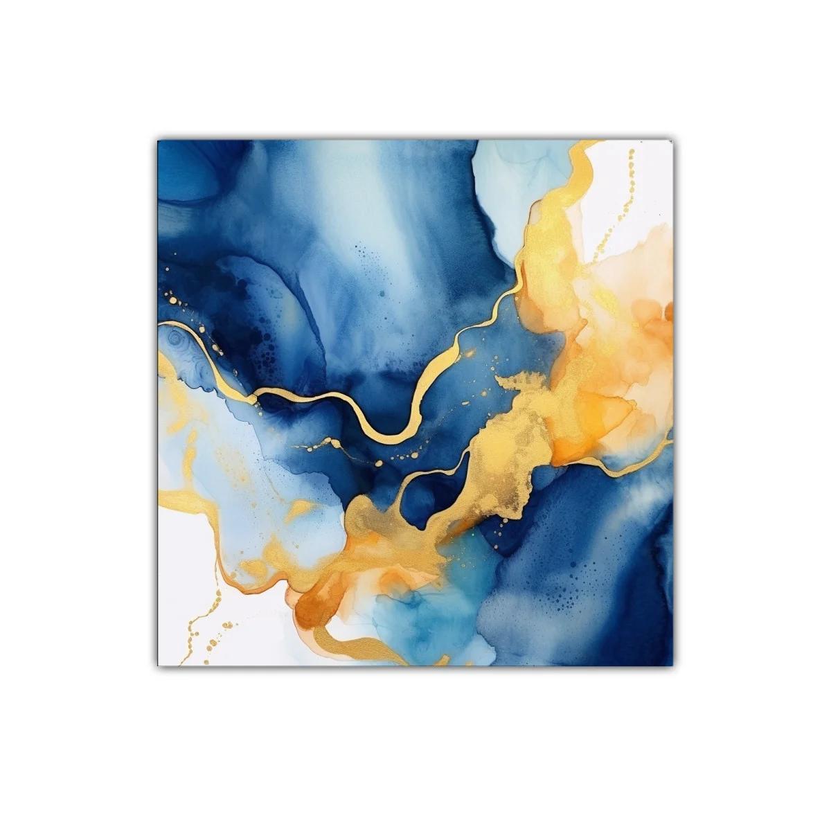 Cuadro abstracto con tonos azules y dorados elegantes
