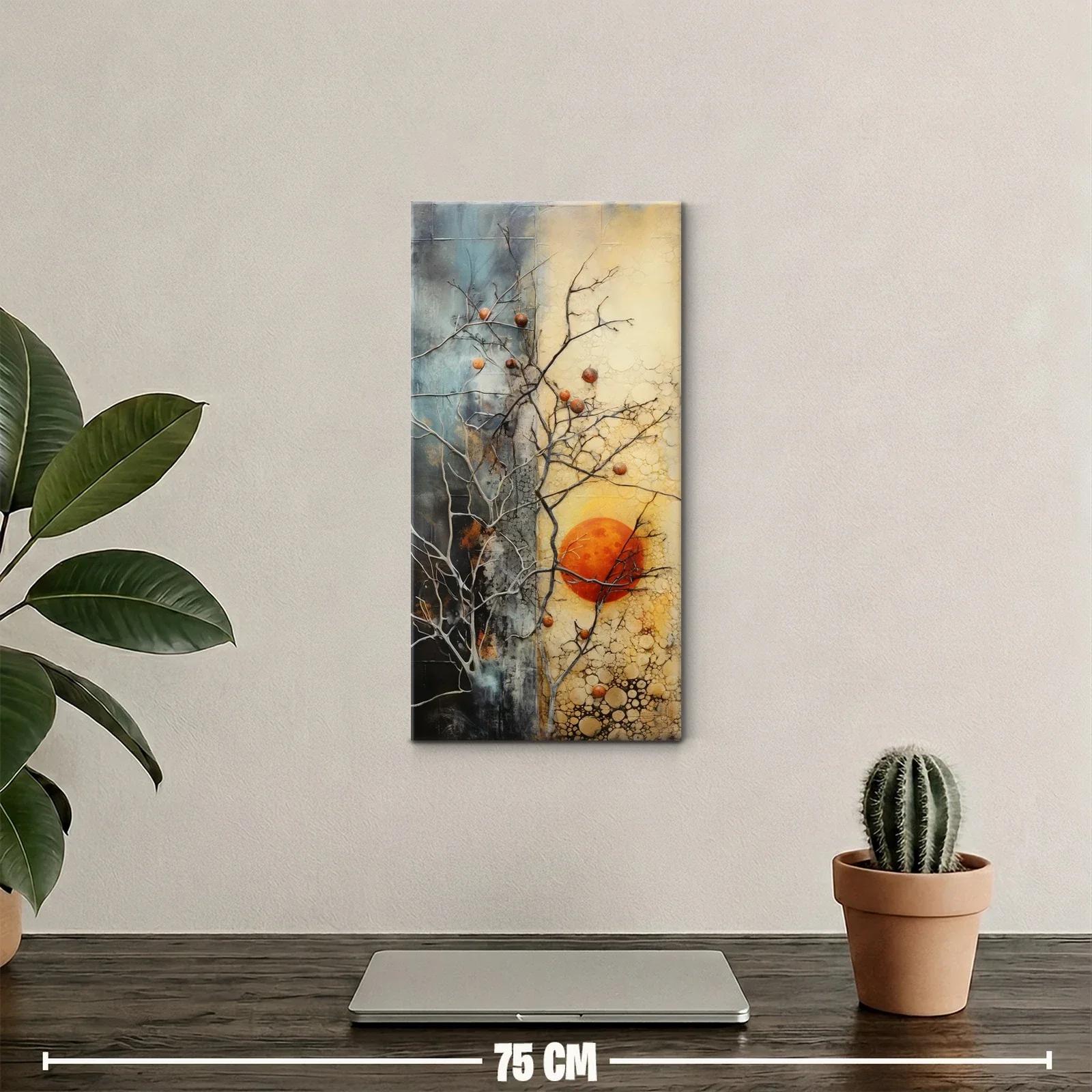 Cuadro ramas secas con frutos naranjas y fondo bicolor — miniatura 2