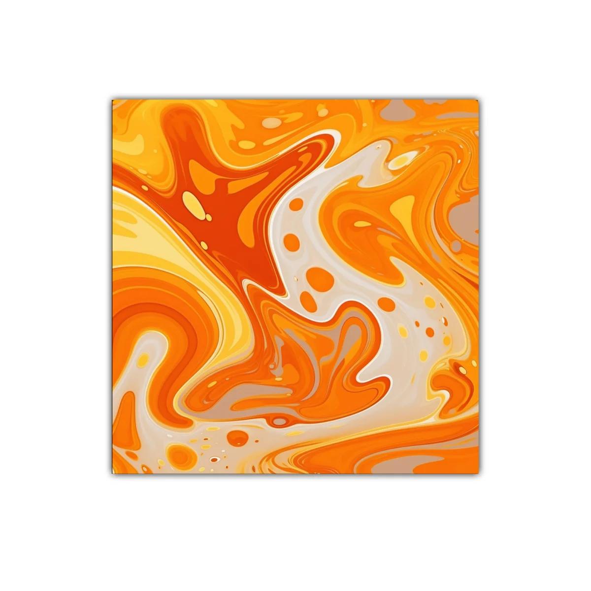 Cuadro abstracto con vibrantes formas en tonos naranjas y amarillos