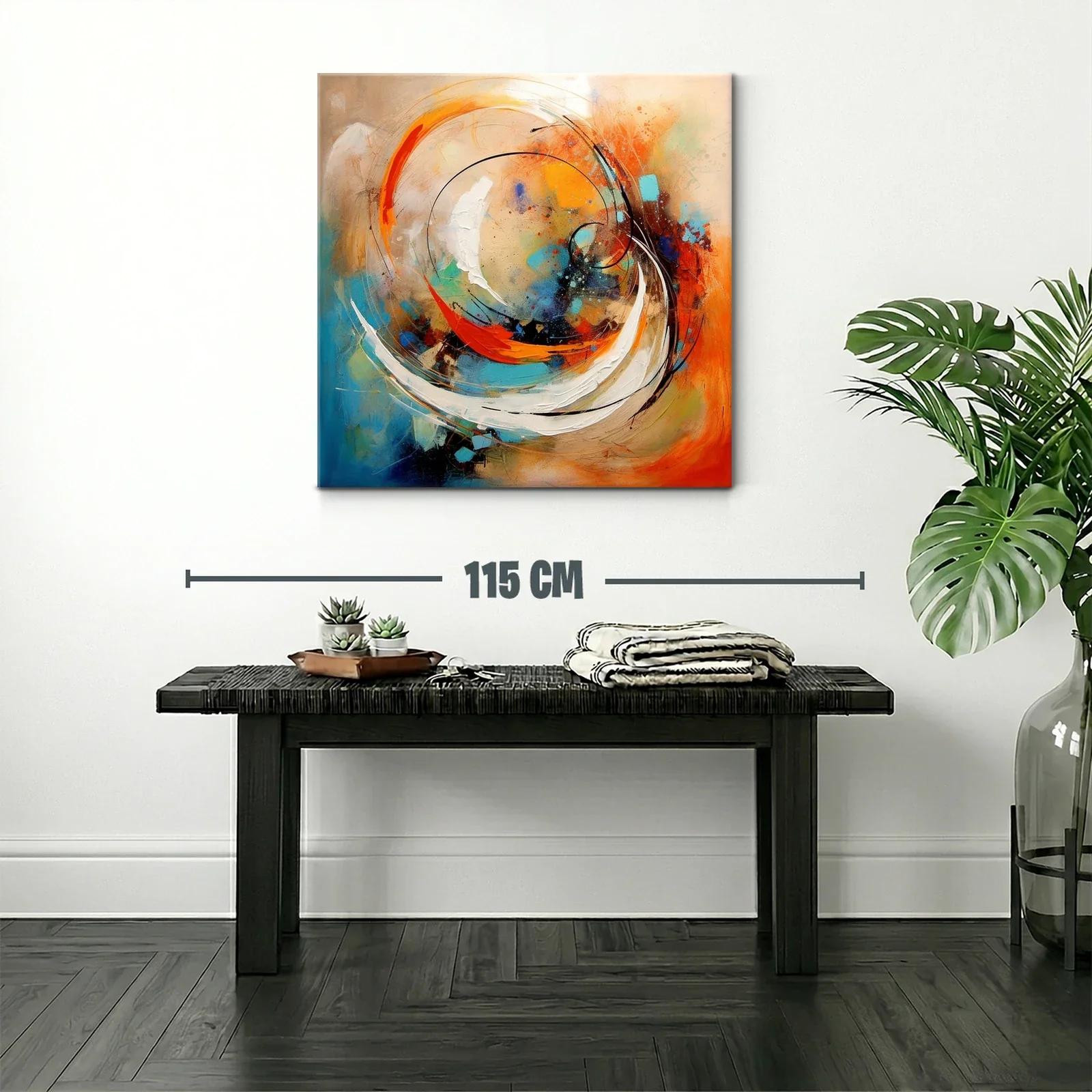 Cuadro abstracto con vibrantes tonos naranja y azul — miniatura 2