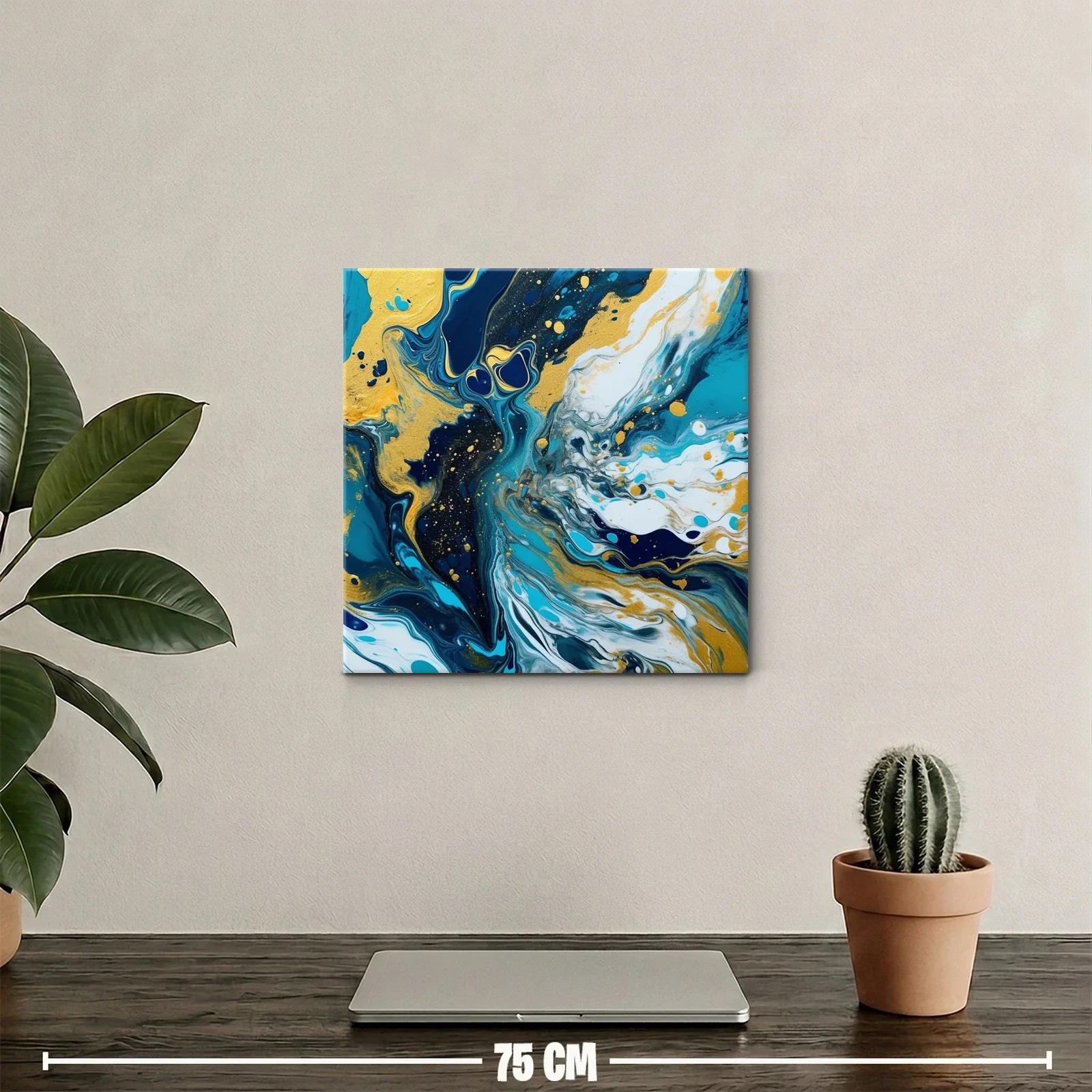 Cuadro abstracto con tonos dorados y azul profundo — miniatura 2