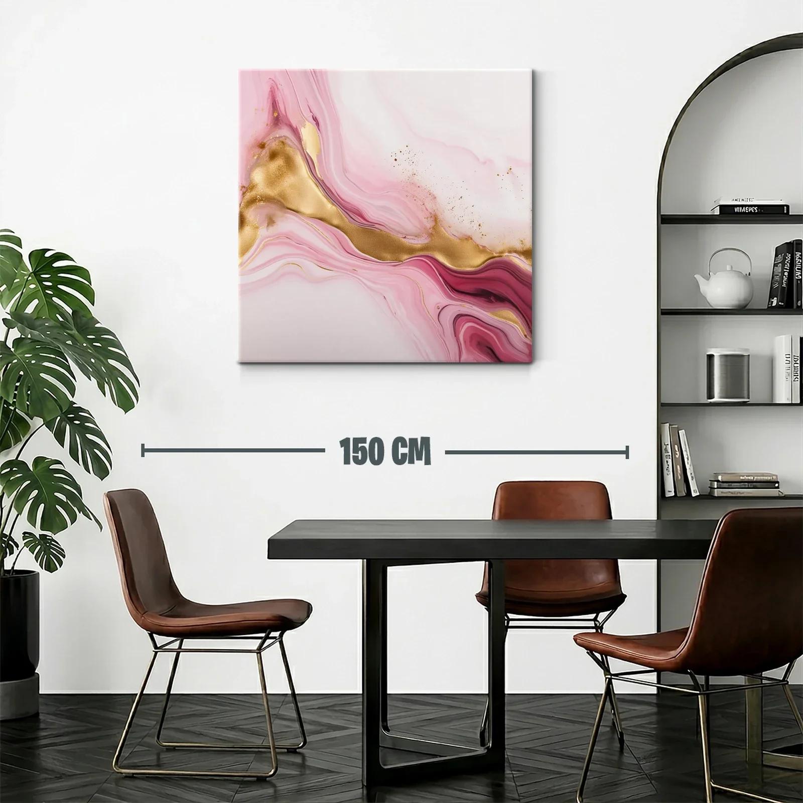 Arte abstracto en tonos rosa con detalles dorados y movimiento fluido — miniatura 2