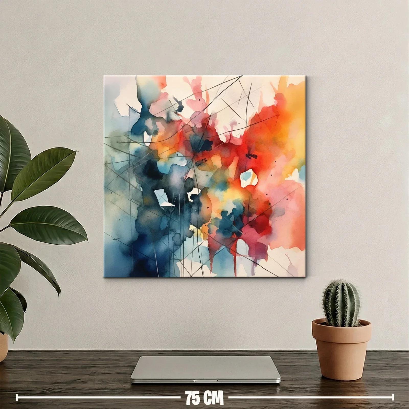 Cuadro abstracto vibrante con tonos cálidos y fríos combinados — miniatura 2