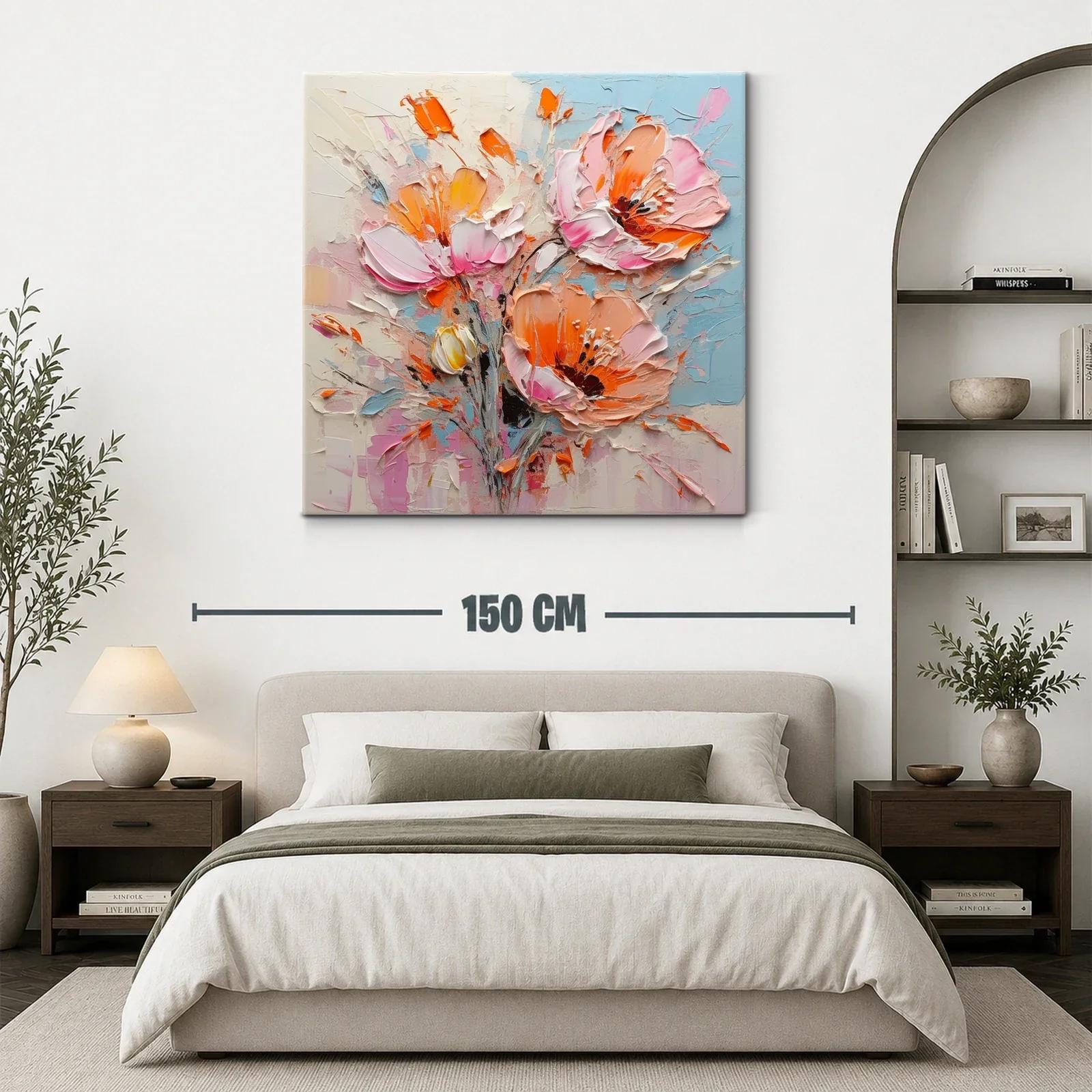Cuadro floral vibrante con tonos cálidos y pastel — miniatura 3