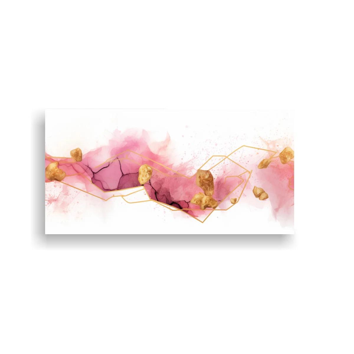 Cuadro franja abstracta rosa y dorada marmoleada — imagen principal