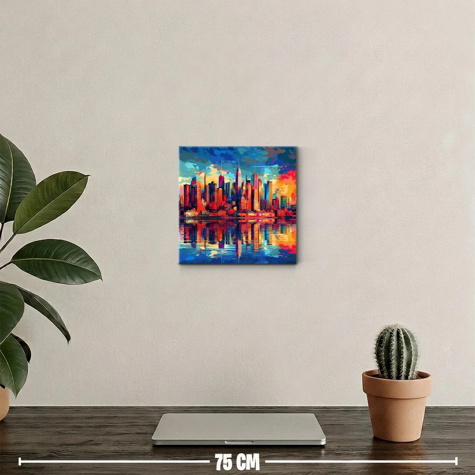 Ciudad vibrante con reflejos al atardecer en tonos intensos — miniatura 2