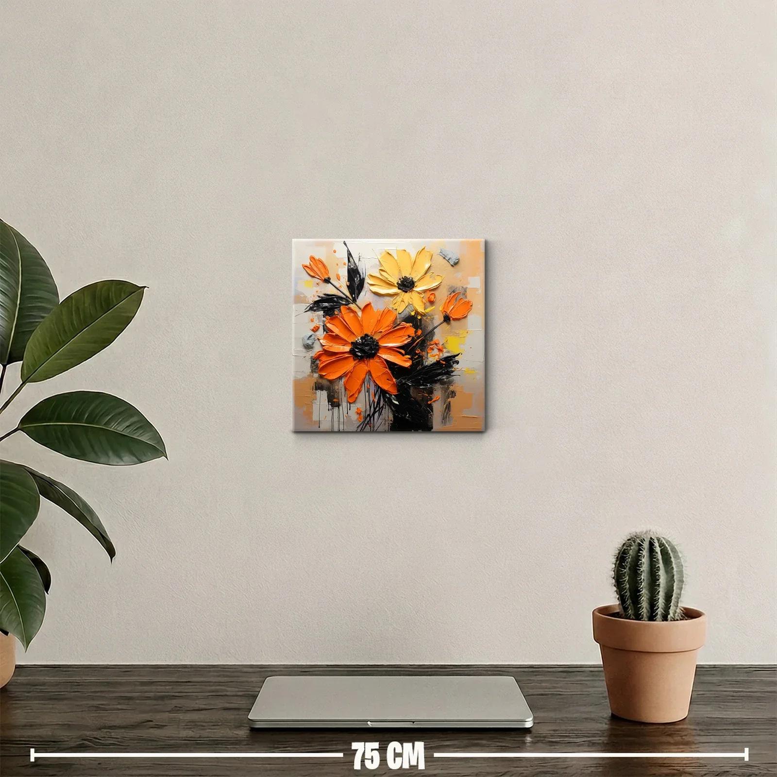 Cuadro floral en relieve con vibrantes tonos anaranjados y amarillos — miniatura 2