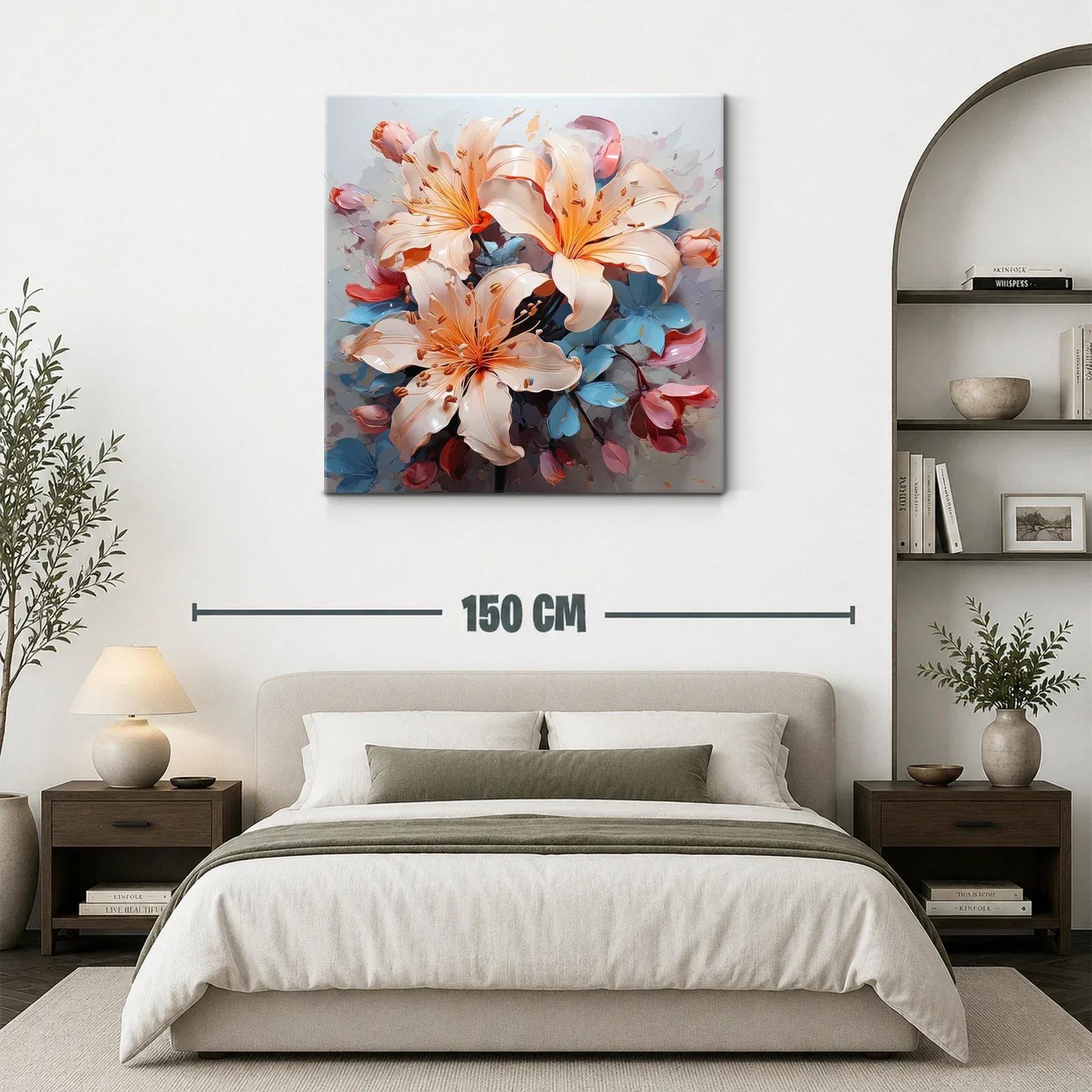 Cuadro floral elegante con lirios en tonos suaves y vibrantes — miniatura 3
