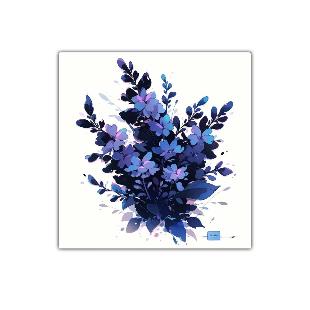 Cuadro decorativo con bouquet floral en tonos azules y morados