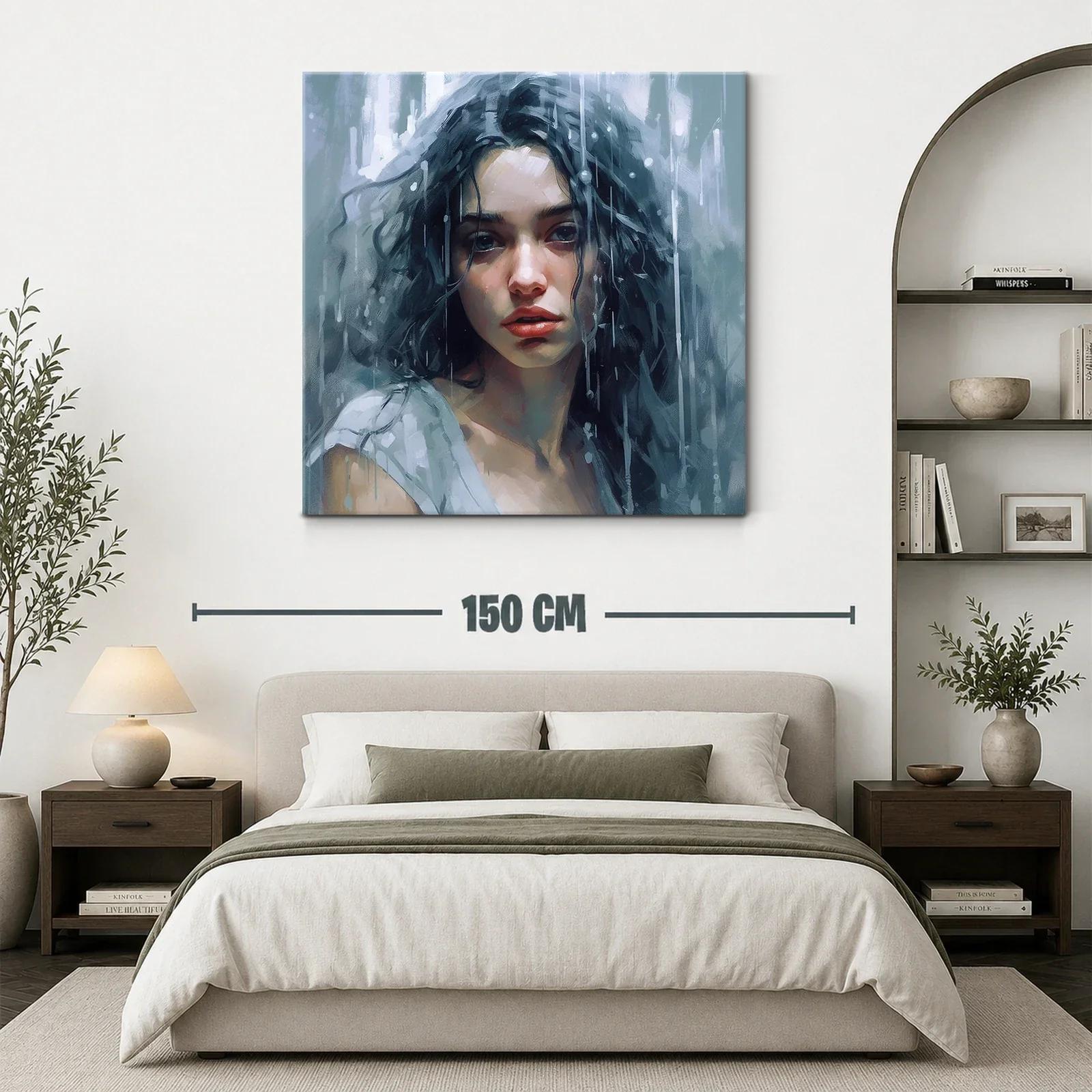 Retrato femenino con melancolía en tonos fríos y lluvia — miniatura 3