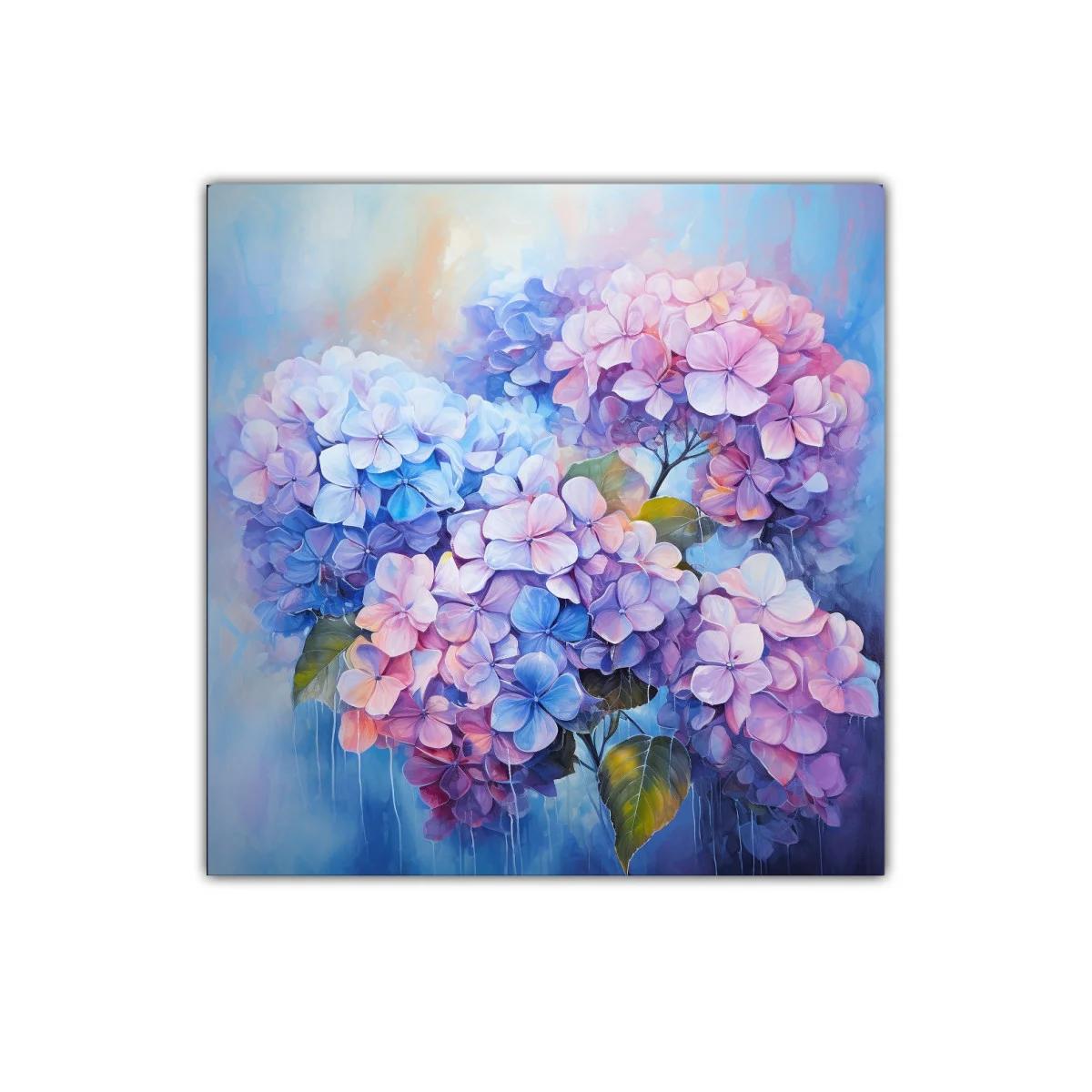 Cuadro decorativo de hortensias en tonos pastel vibrantes — imagen principal