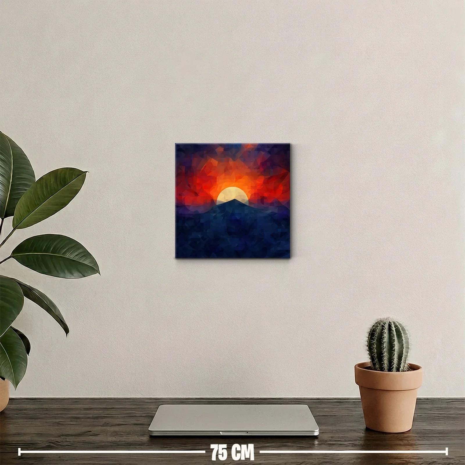 Atardecer geométrico con montaña y sol brillante — miniatura 2