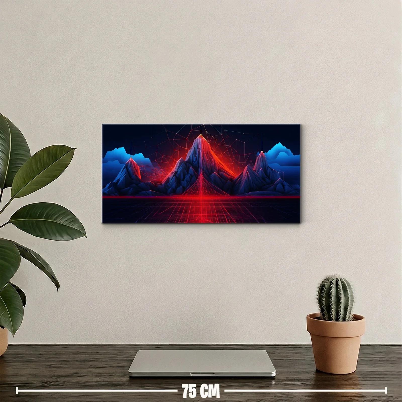 Cuadro montañas iluminadas con neón y suelo cuadriculado brillante — miniatura 2