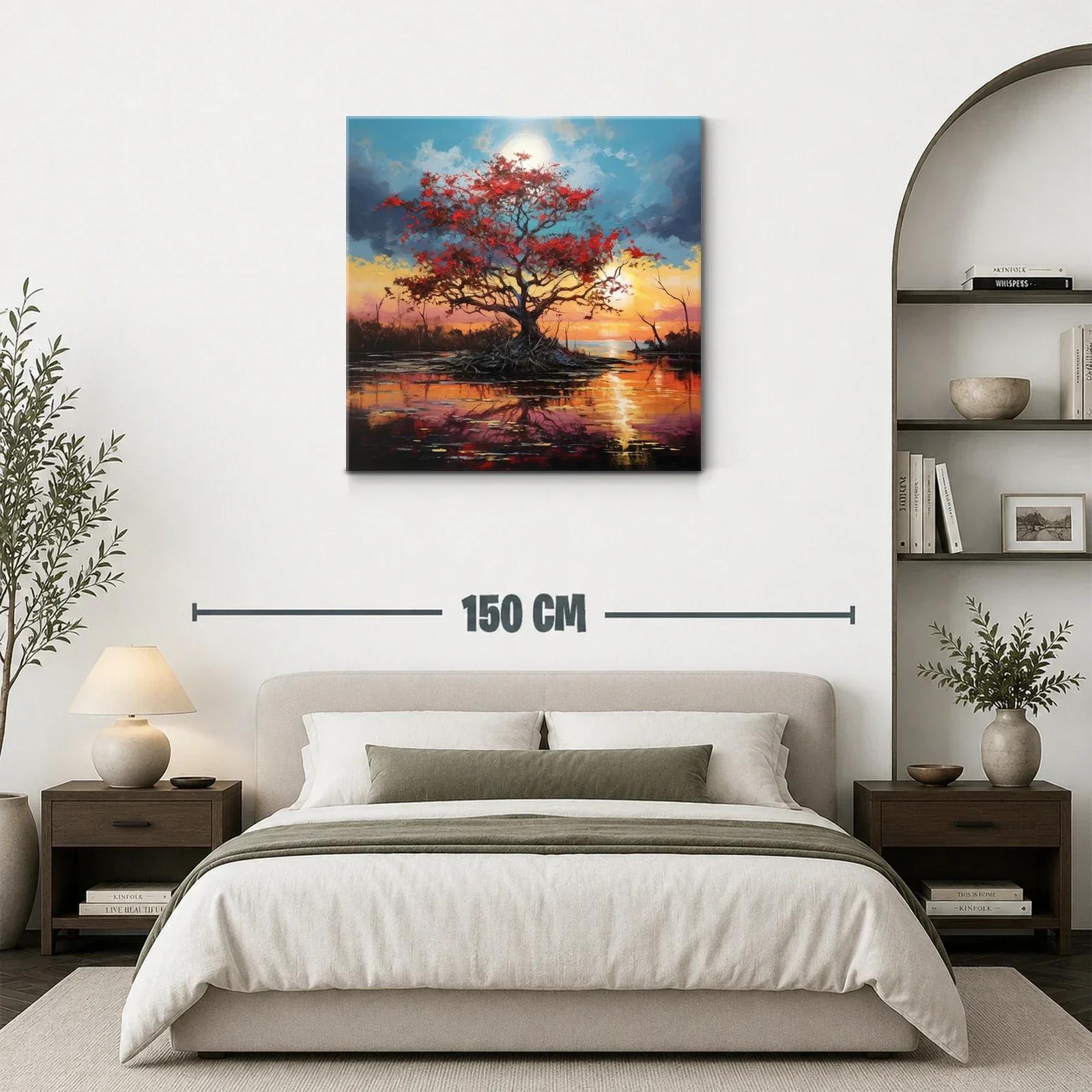 Árbol en paisaje al atardecer con tonos cálidos y azules — miniatura 3