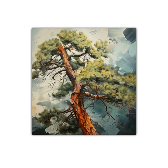 Majestuoso pino con tronco en tonos cálidos y follaje verde