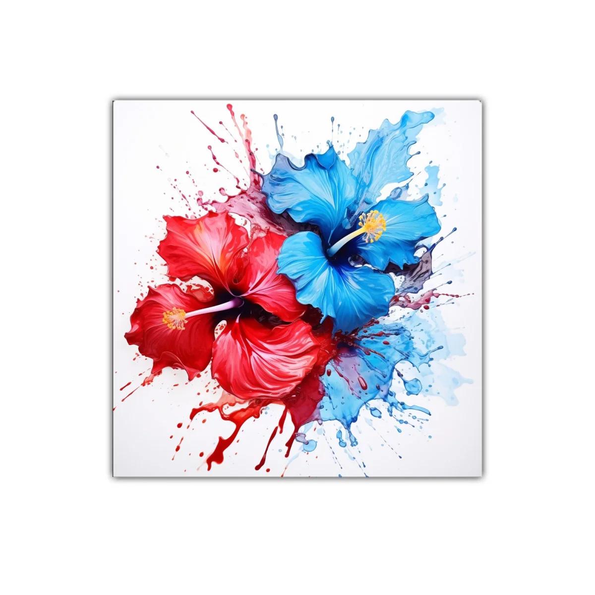 Cuadro decorativo con flores en tonos vibrantes rojo y azul — imagen principal