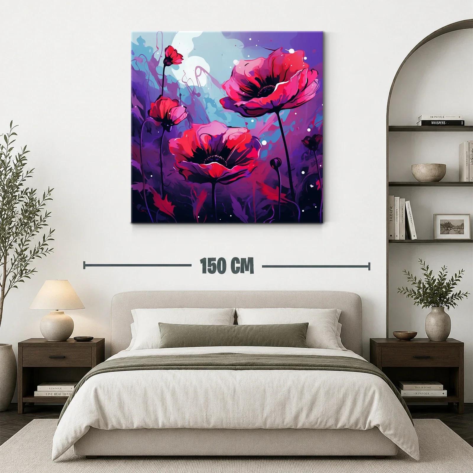 Flores rojas vibrantes sobre fondo púrpura y azul — miniatura 3