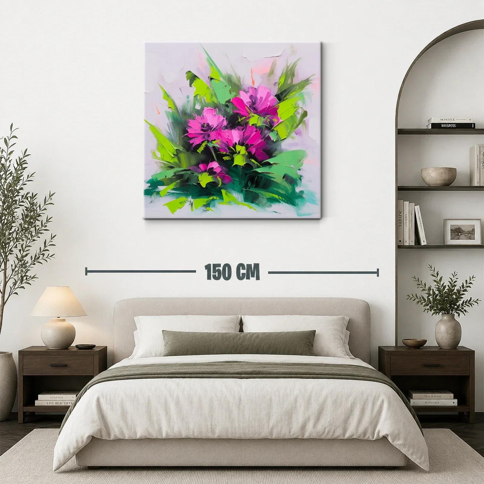 Cuadro floral vibrante con tonos fucsia y verdes intensos — miniatura 3