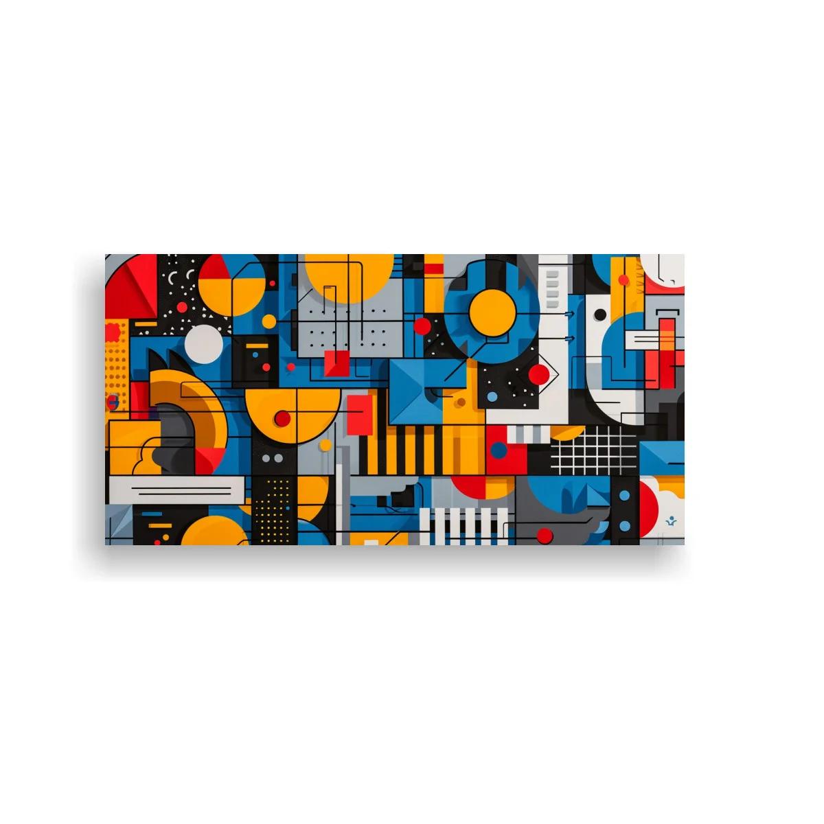 Cuadro mosaico geométrico denso con círculos y cuadrículas