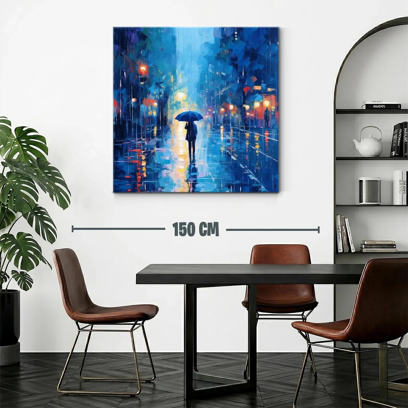 Camino bajo la lluvia con reflejos urbanos vibrantes — miniatura 2