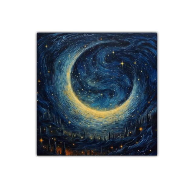 Inspirador cielo estrellado con luna brillante y galaxias en movimiento