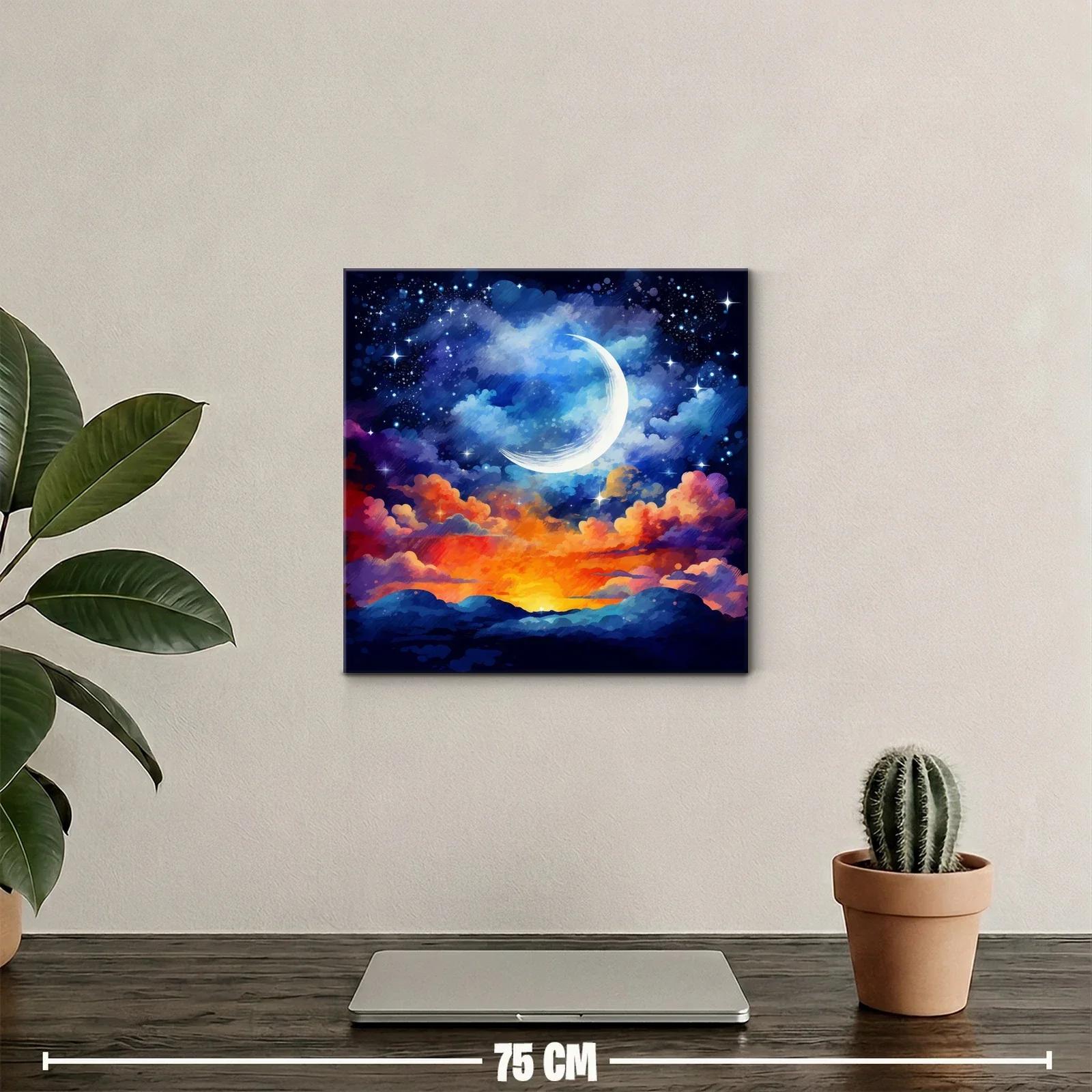 Atardecer celestial con luna creciente y cielo estrellado — miniatura 2
