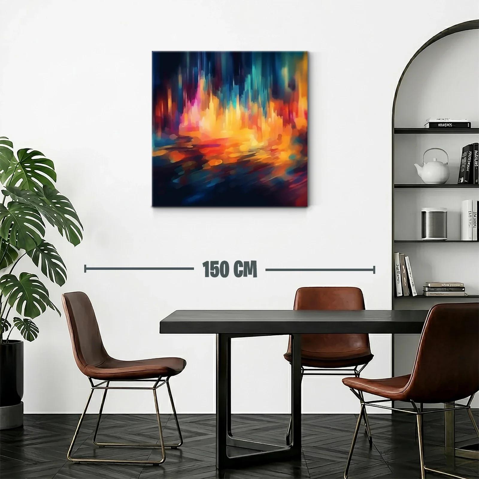Cuadro abstracto con vibrantes luces en tonos cálidos y fríos — miniatura 2