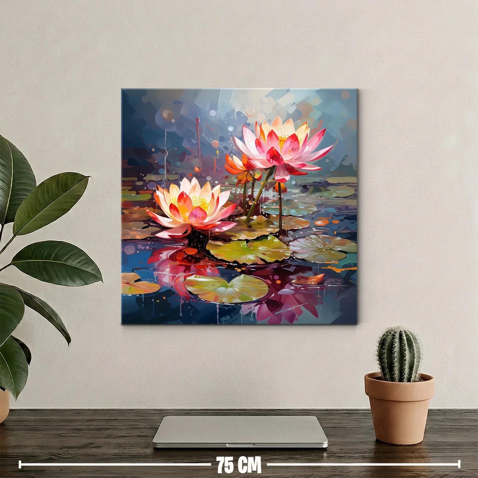 Flores de loto en estanque con vibrantes tonos cálidos — miniatura 2