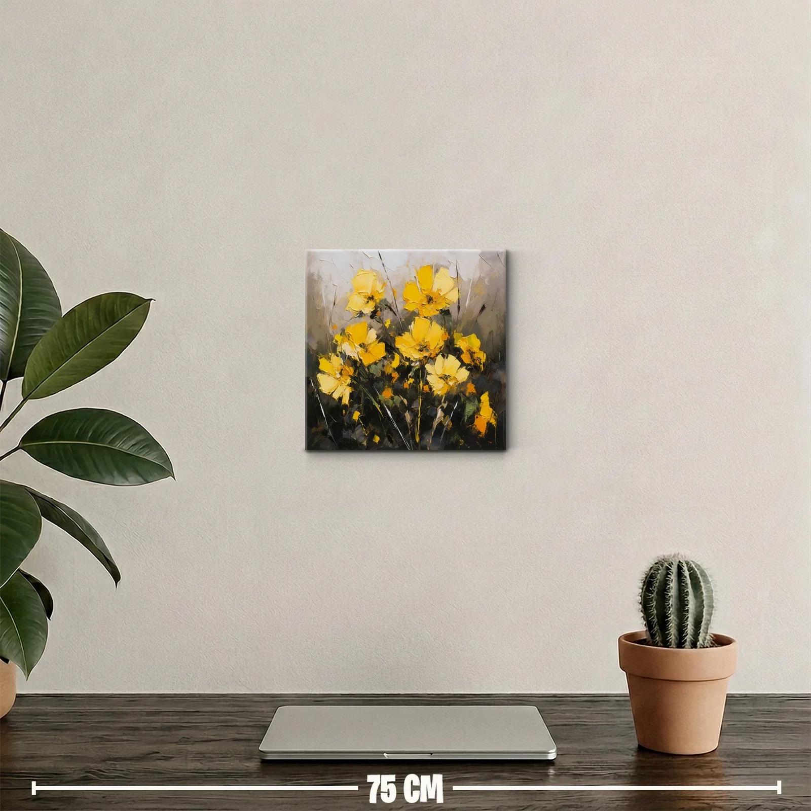 Cuadro floral con flores amarillas vibrantes y fondo neutro — miniatura 2