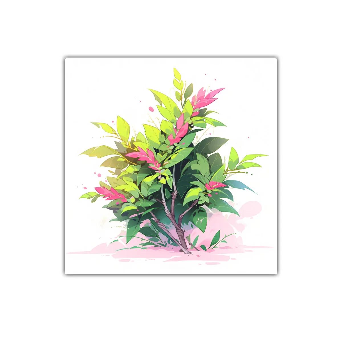 Cuadro decorativo con vibrantes hojas verdes y flores rosas — imagen principal