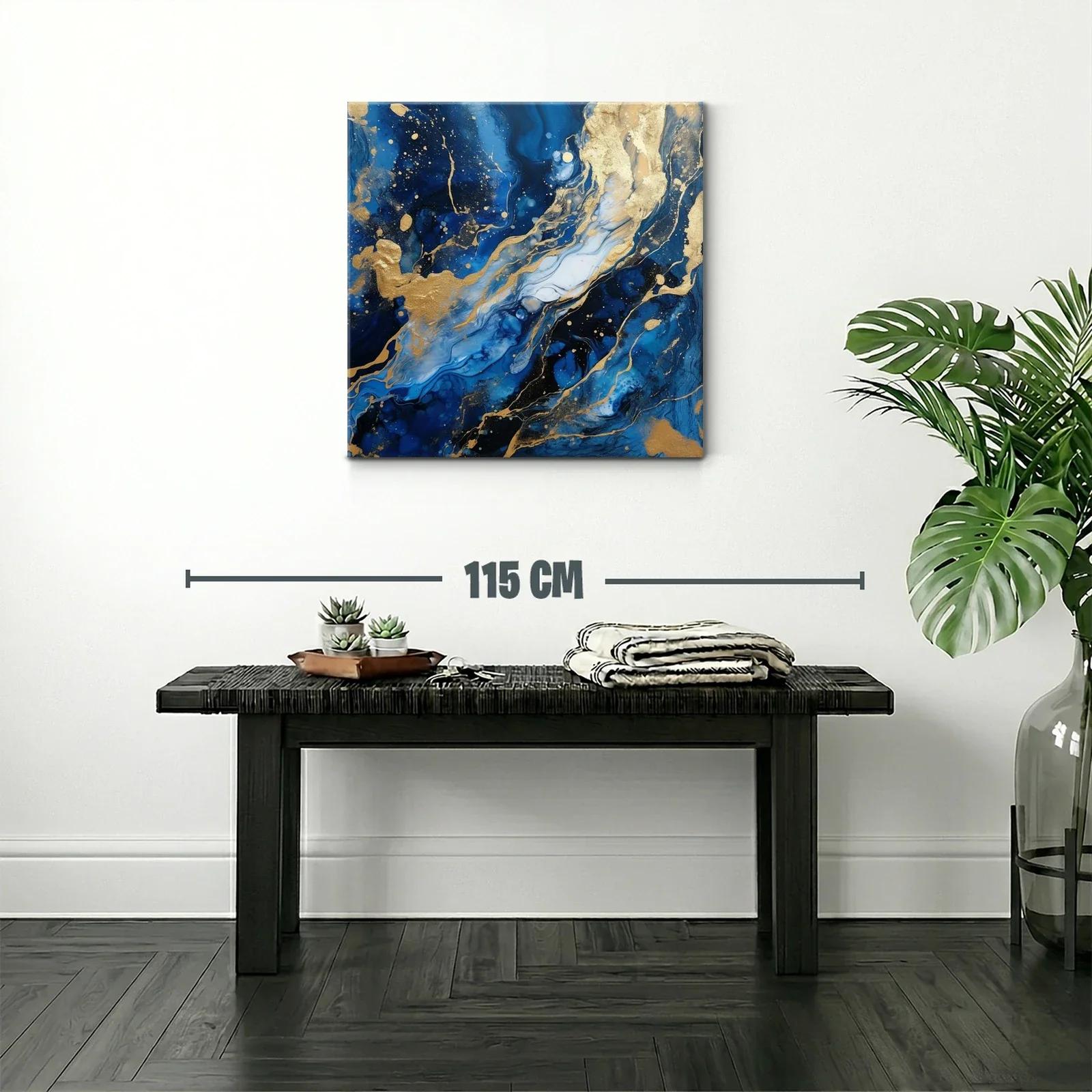 Cuadro abstracto en tonos azules con detalles dorados — miniatura 2