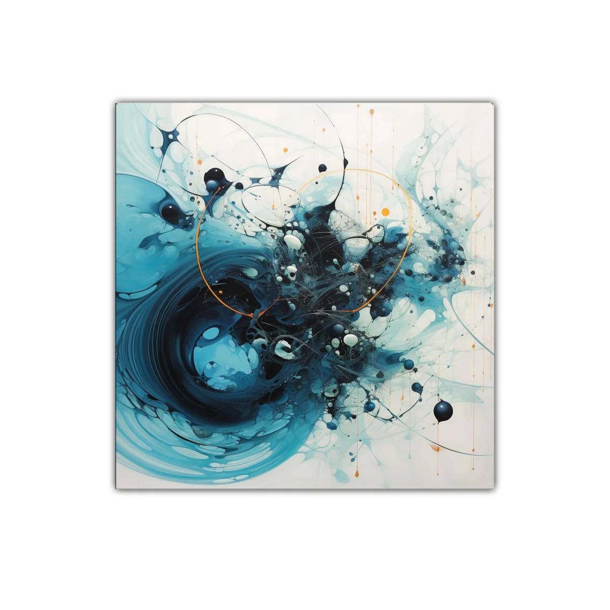 Cuadro abstracto con formas dinámicas en tonos azules y negros — imagen principal