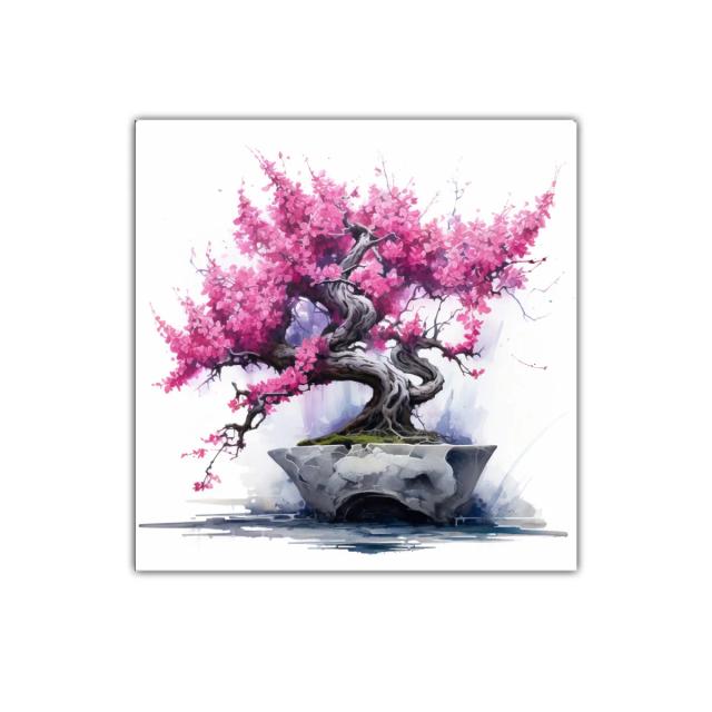 Árbol bonsái con flores rosas vibrantes