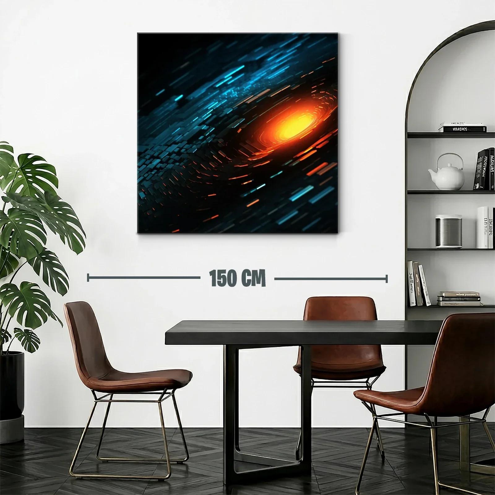 Cuadro abstracto con destellos cálidos y tonos fríos — miniatura 2