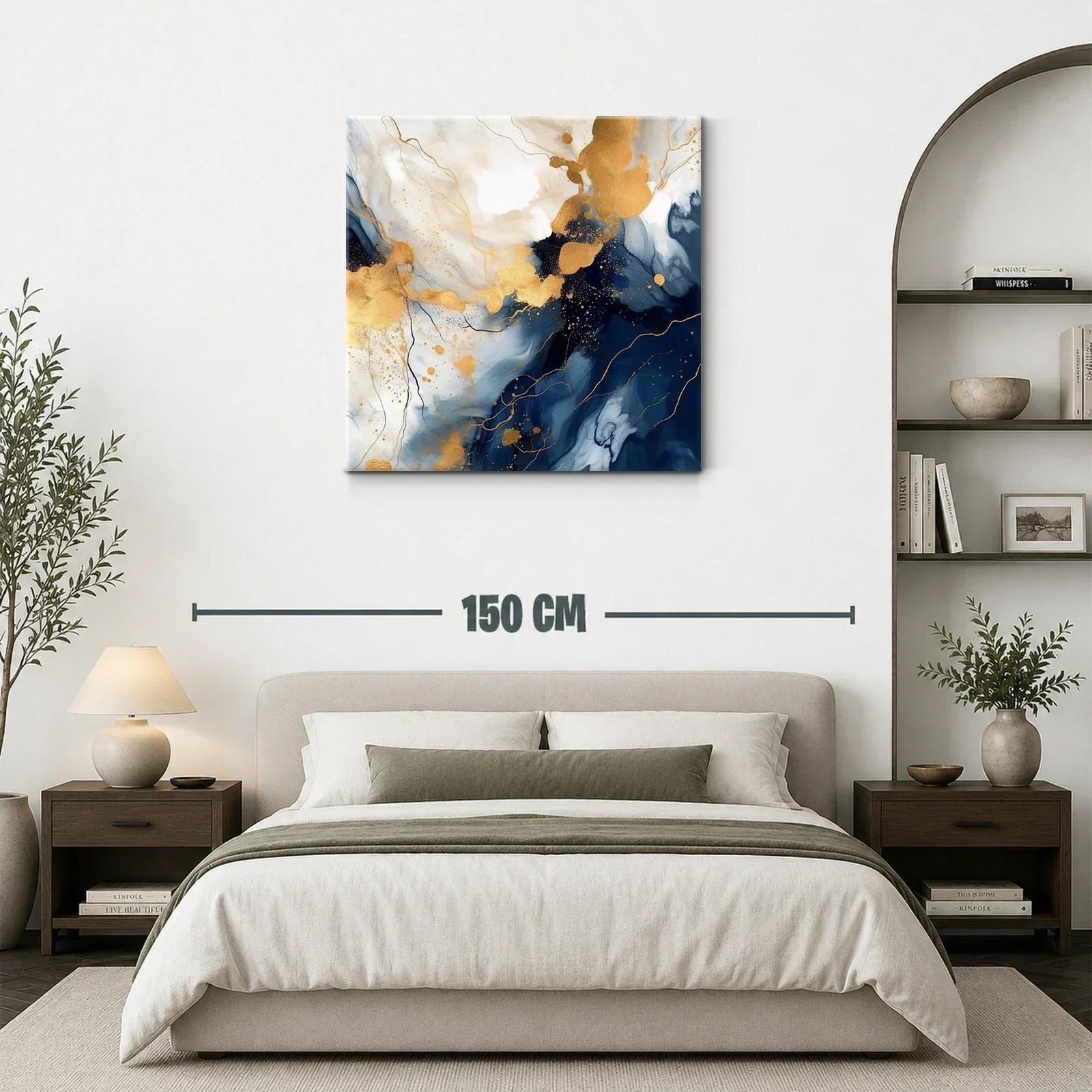 Cuadro abstracto con tonos dorados y azules profundos — miniatura 3