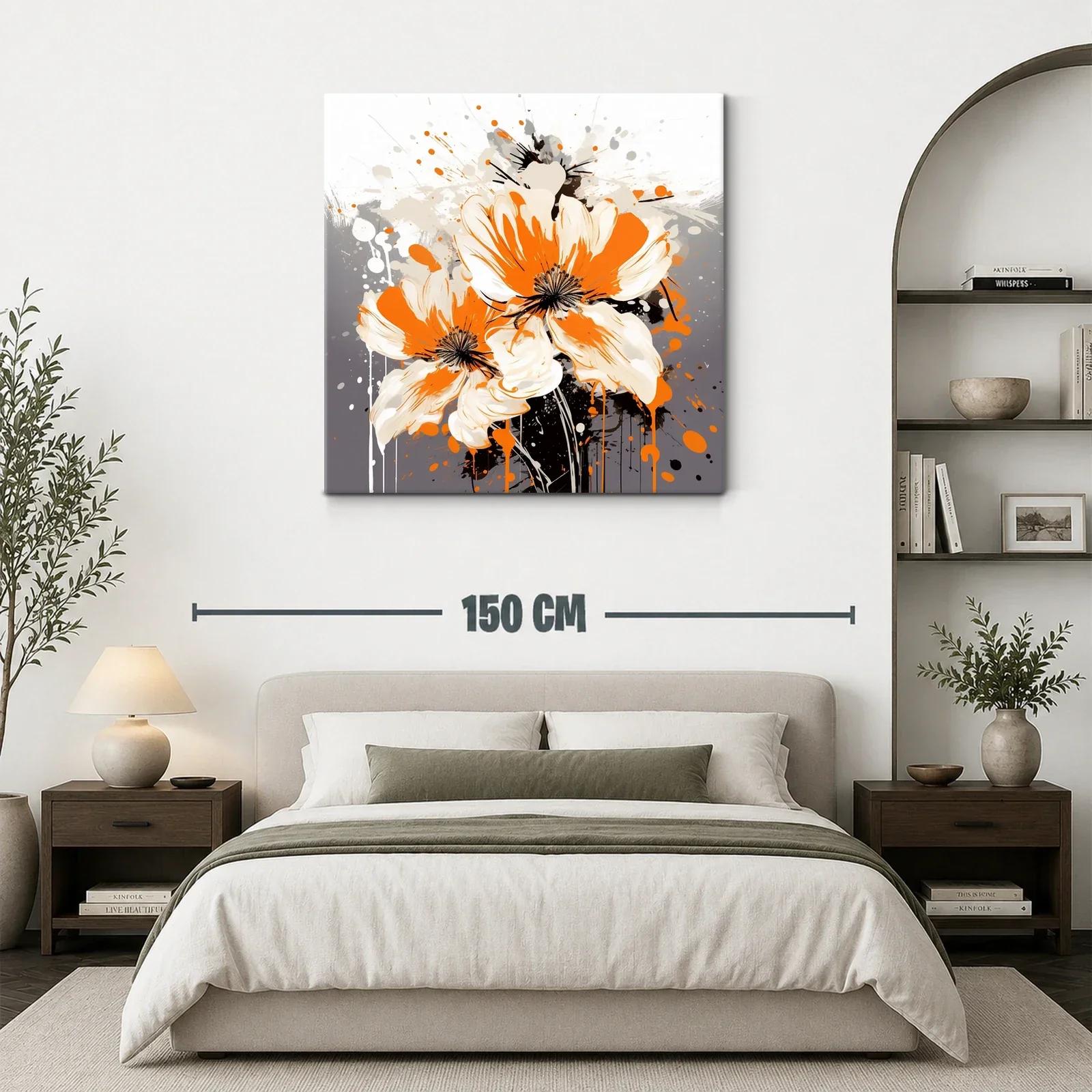 Cuadro moderno con flores vibrantes en tonos naranja y crema — miniatura 3