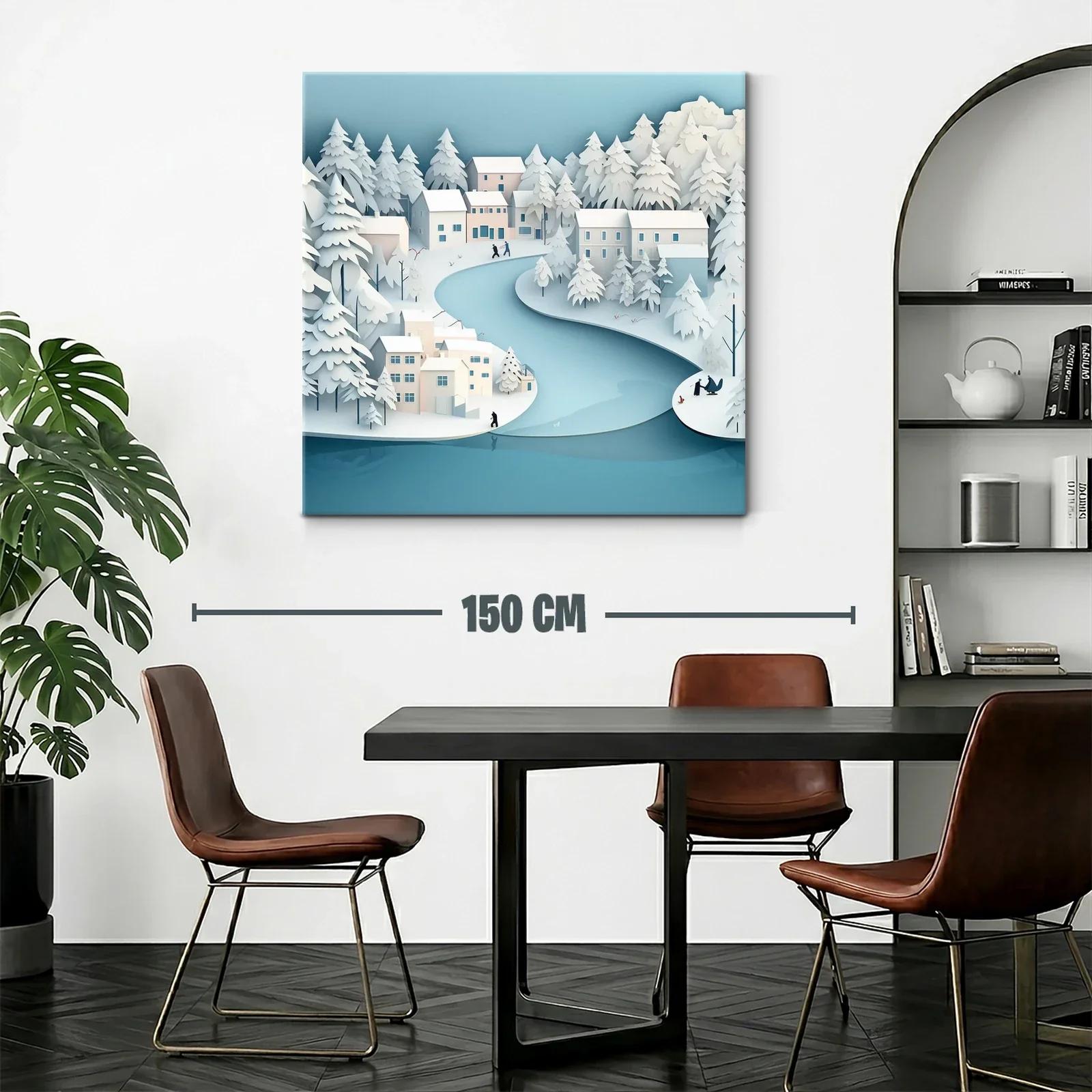 Paisaje invernal sereno con río y casas nevadas — miniatura 2
