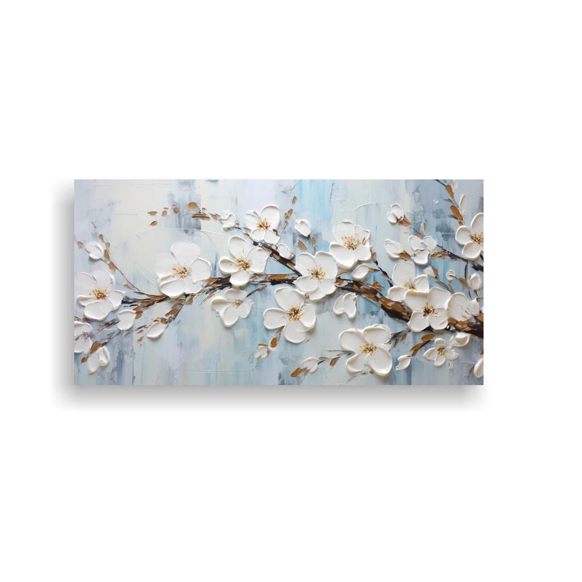 Cuadro flores de magnolia blancas sobre fondo azul grisáceo