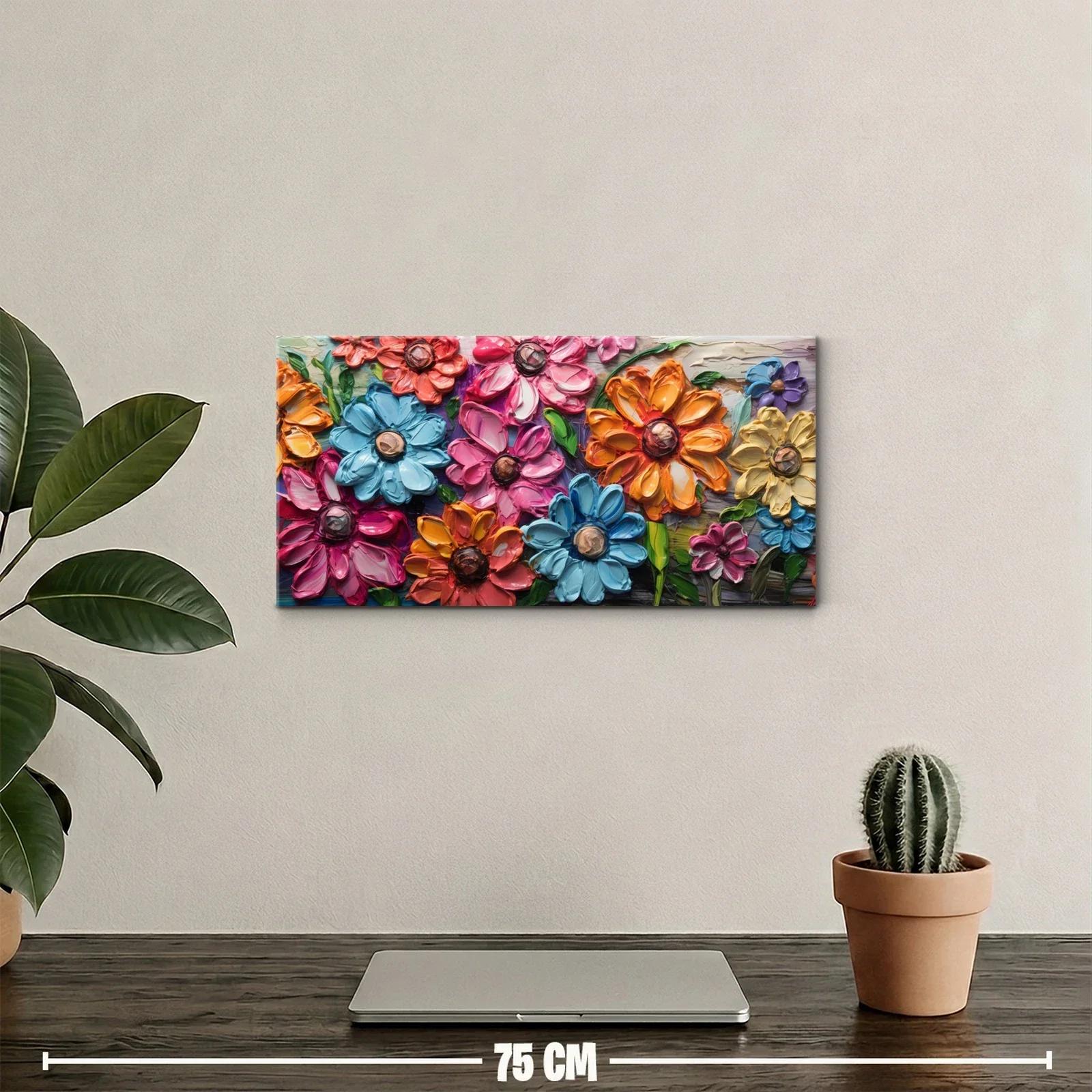 Cuadro flores multicolor en relieve con fondo texturizado — miniatura 2