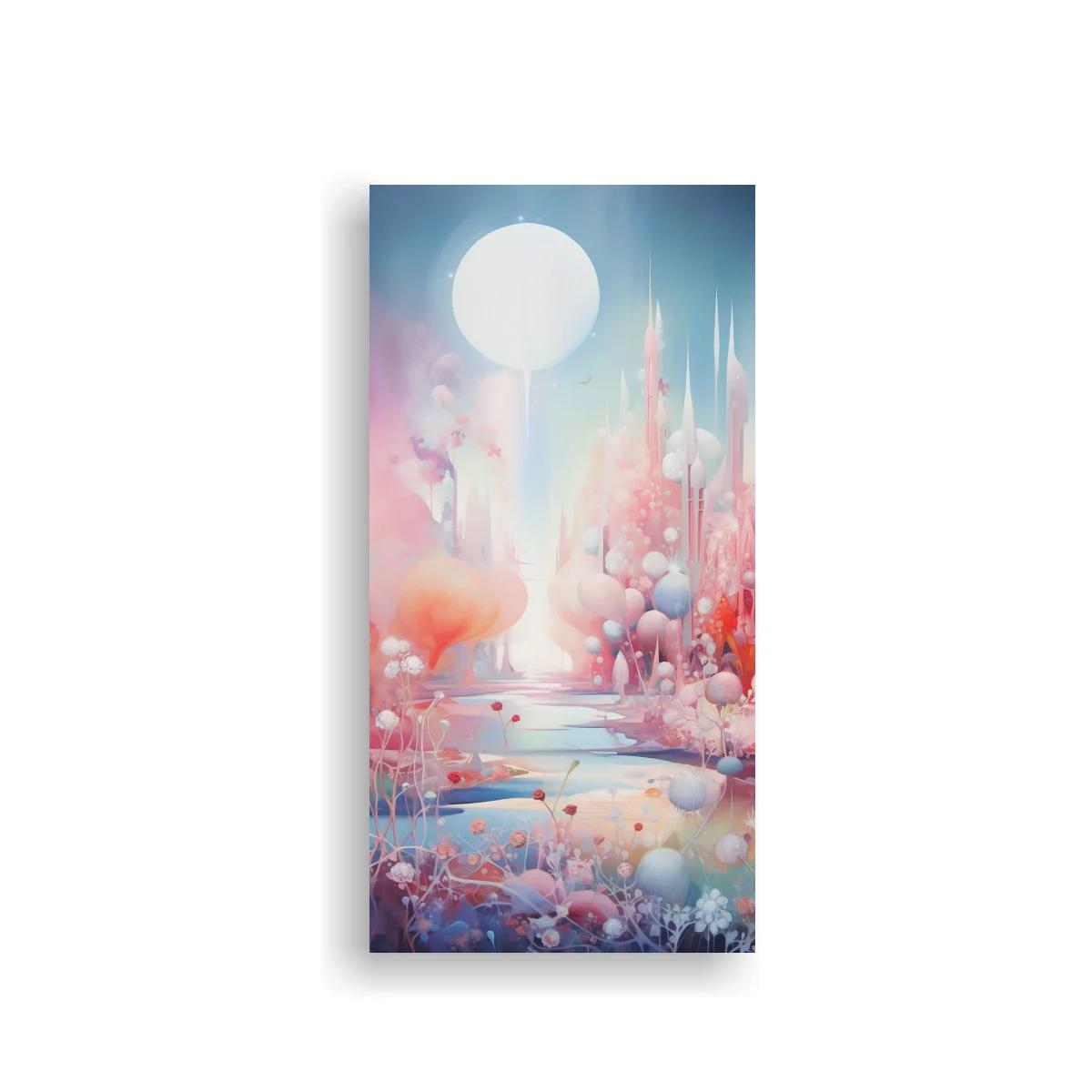 Cuadro paisaje fantástico pastel con luna grande
