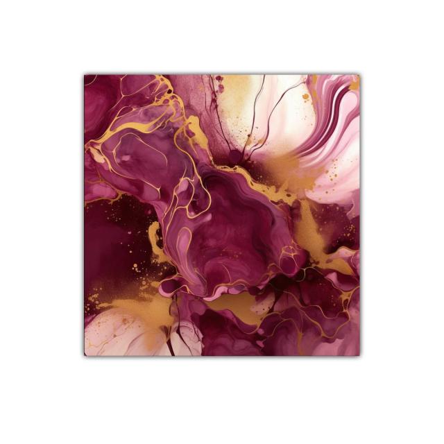 Cuadro abstracto con tonos burdeos y detalles dorados