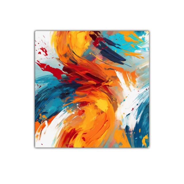 Cuadro abstracto vibrante con explosión de colores cálidos y fríos