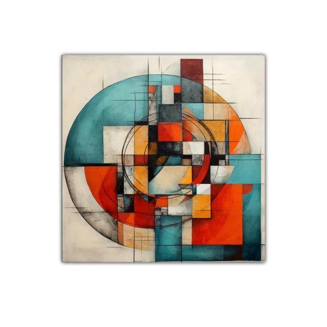 Composición geométrica en tonos cálidos y turquesa