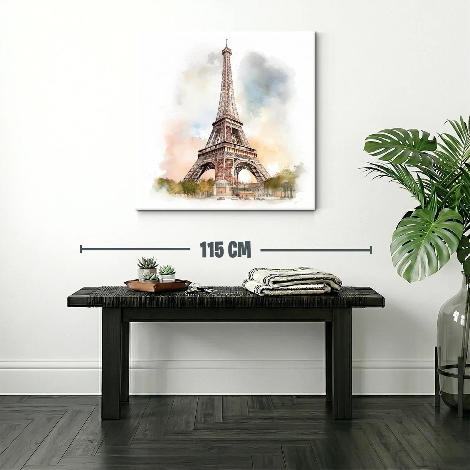Cuadro Torre Eiffel con acuarela en tonos cálidos y suaves — miniatura 2