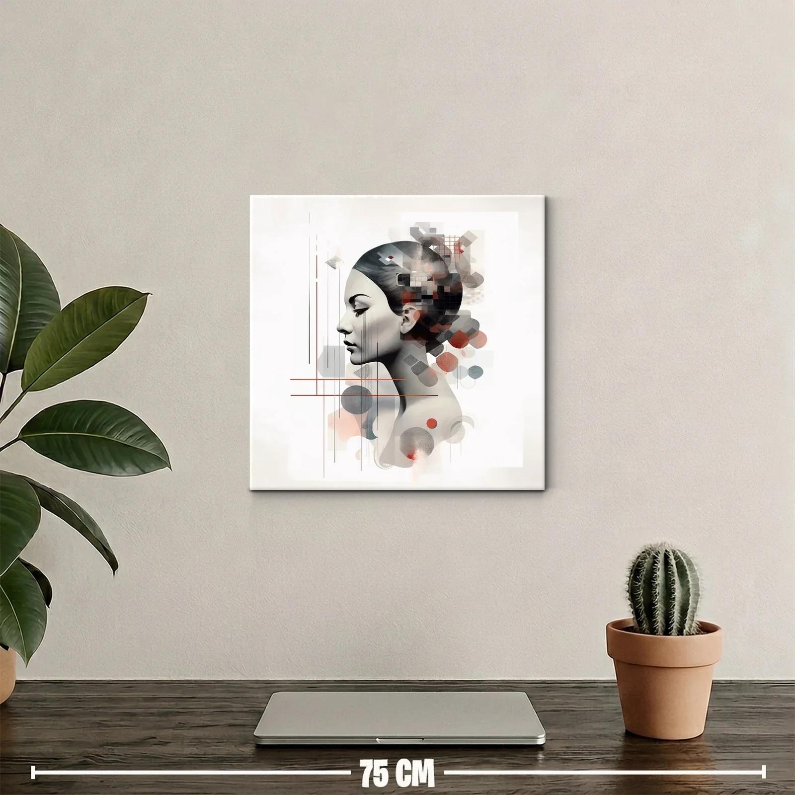Retrato femenino con abstracción geométrica y tonos cálidos — miniatura 2